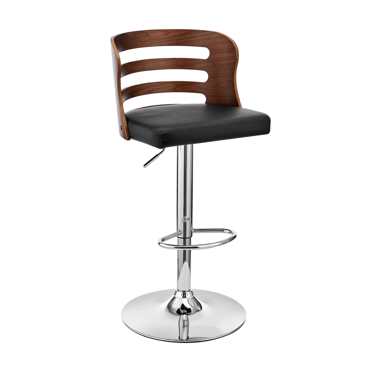 HomeRoots Poplar bentwood/Metal/Faux Leather/Foam Black Upholstered Chrome Base Adjustable Swivel Bar Stool