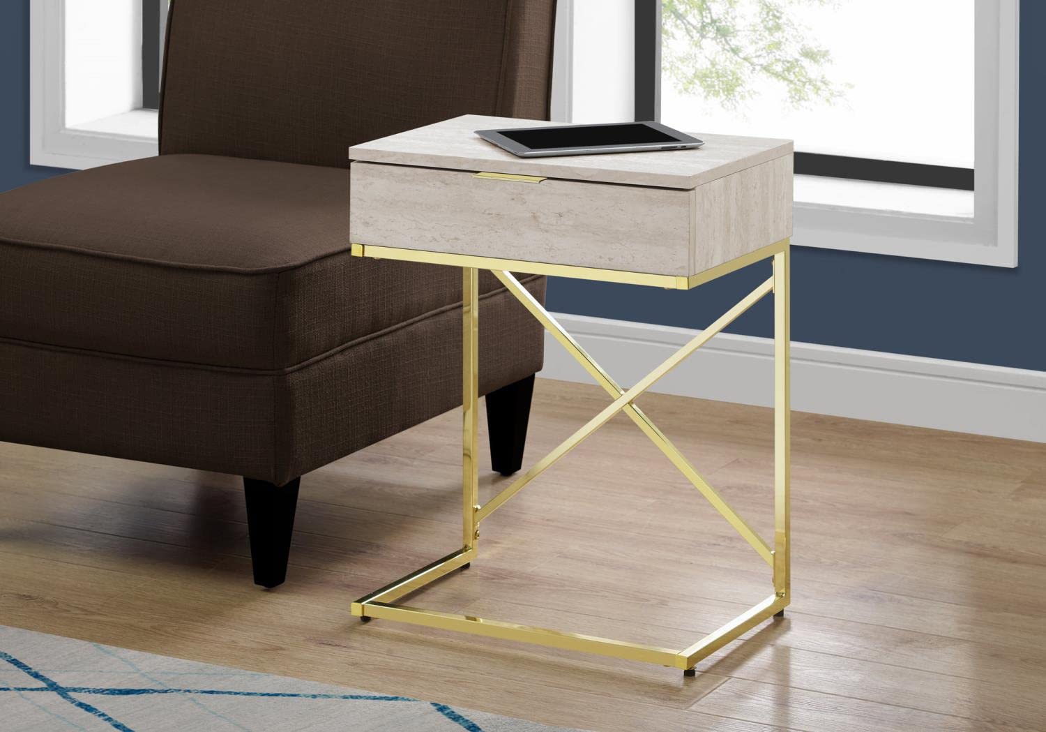 Monarch Specialties I Accent, END Table, Night Stand, BEIGE