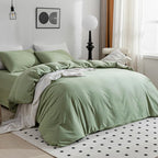 Jellymoni Light Green Duvet Cover California King - 100% Washed Cotton Linen Like Textured Comforter Cover, 3 Pieces Breathable