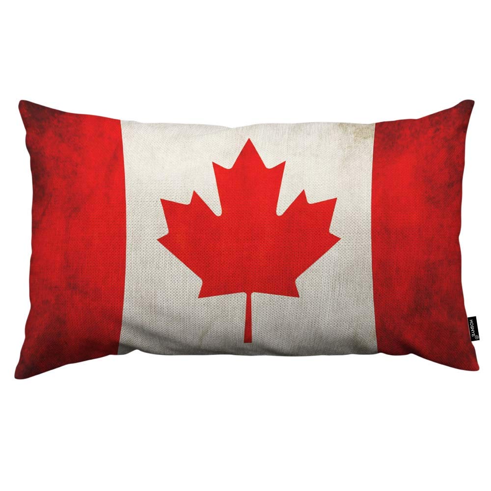 Hosnye Canada Flag Throw Pillow Cover Painted On Old Brick Wall Linen Fabric For Couch Bed Sofa Car Waist Cushion Cover 12 X 20