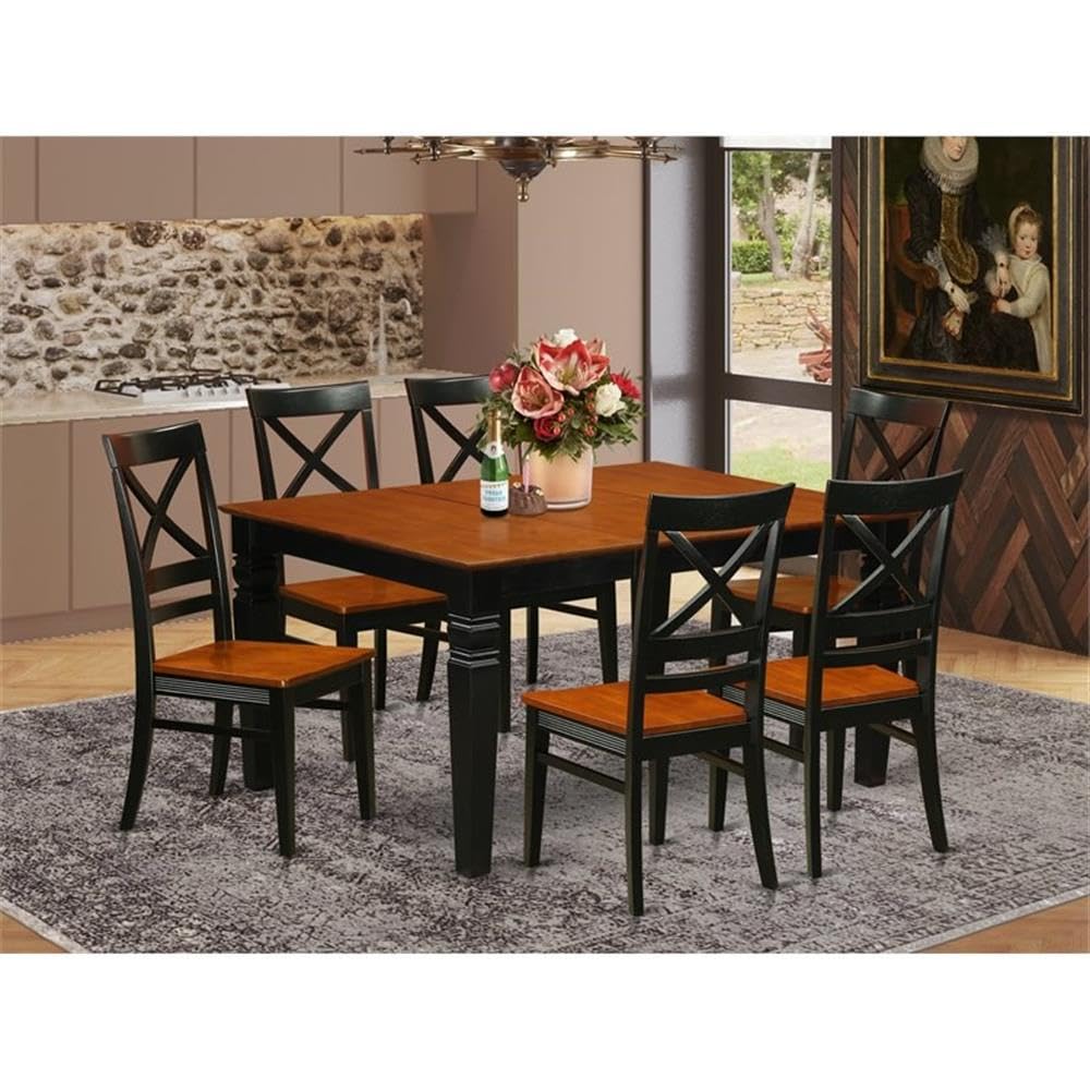 East West Furniture WEQU7-BCH-W 7 Piece Dining Table Set Consist of a Rectangle Wooden Table with Butterfly Leaf and 6 Dining Room Chairs, 42x60 Inch, Black & Cherry