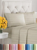 Cal King Size 4 Piece Sheet Set - Extra Soft, Breathable & Cooling Sheets - Hotel Luxury Bed Sheets For Women & Men - Deep Pockets, Easy-Fit & Wrinkle-Free Sheets - Beige Stripes Oeko-Tex Bed Sheets
