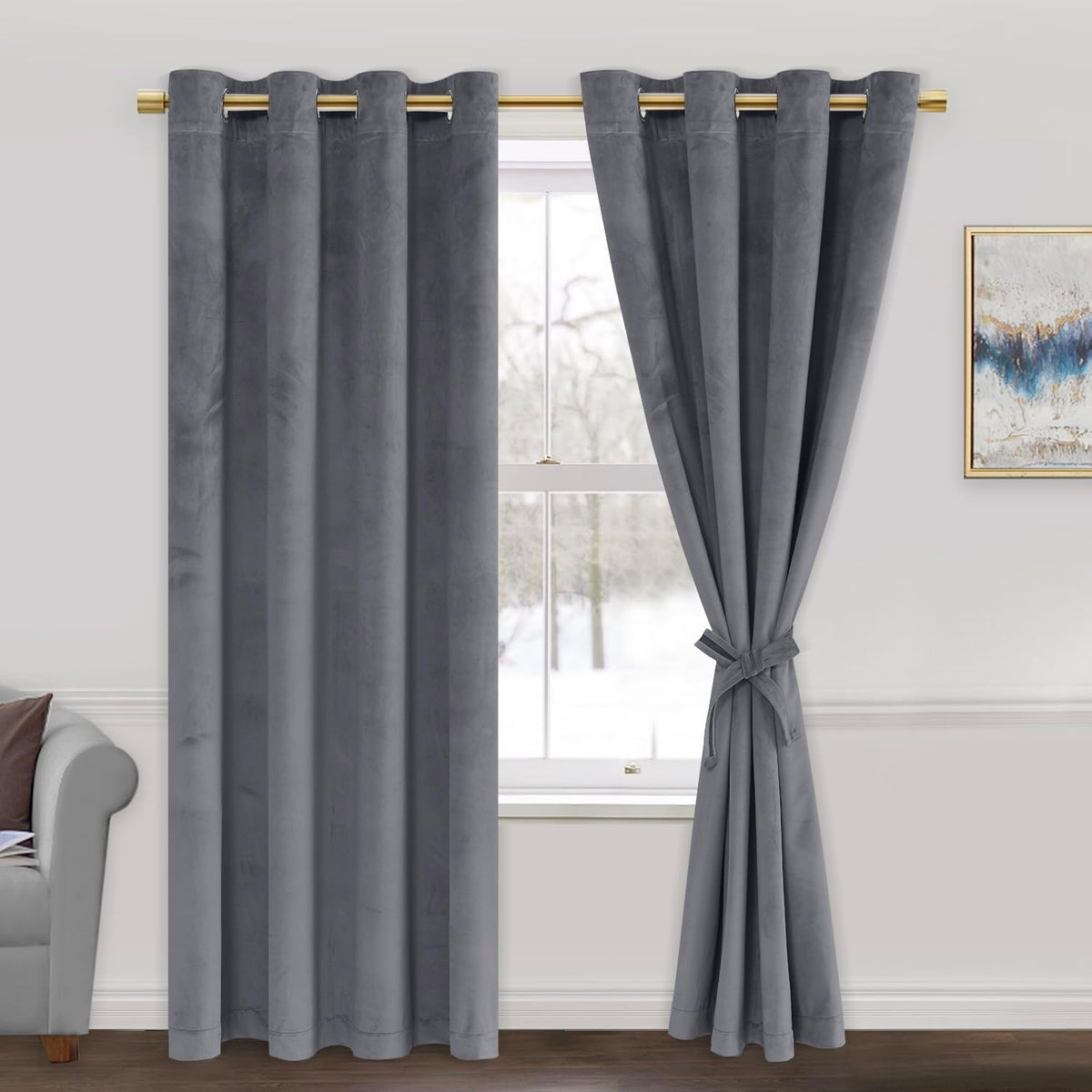 Jiuzhen Grey Velvet Curtains 72 Inches Blackout Curtains For Living Room - Privacy Protect Room Darkening Grommet Thick Velvet W