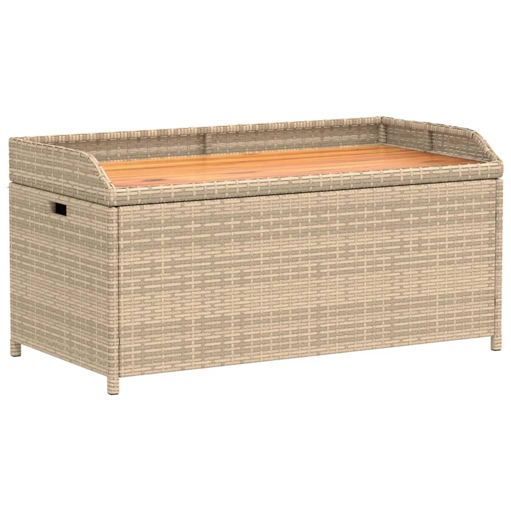 vidaXL Storage Bench Mix Beige 39.4&quot;x19.7&quot;x20.5&quot; - Patio Furniture Cushion, Gardening, Pool Towel Organizer - Poly Rattan, Acacia Wood - Gas Spring Lid, Water-Resistant Bag