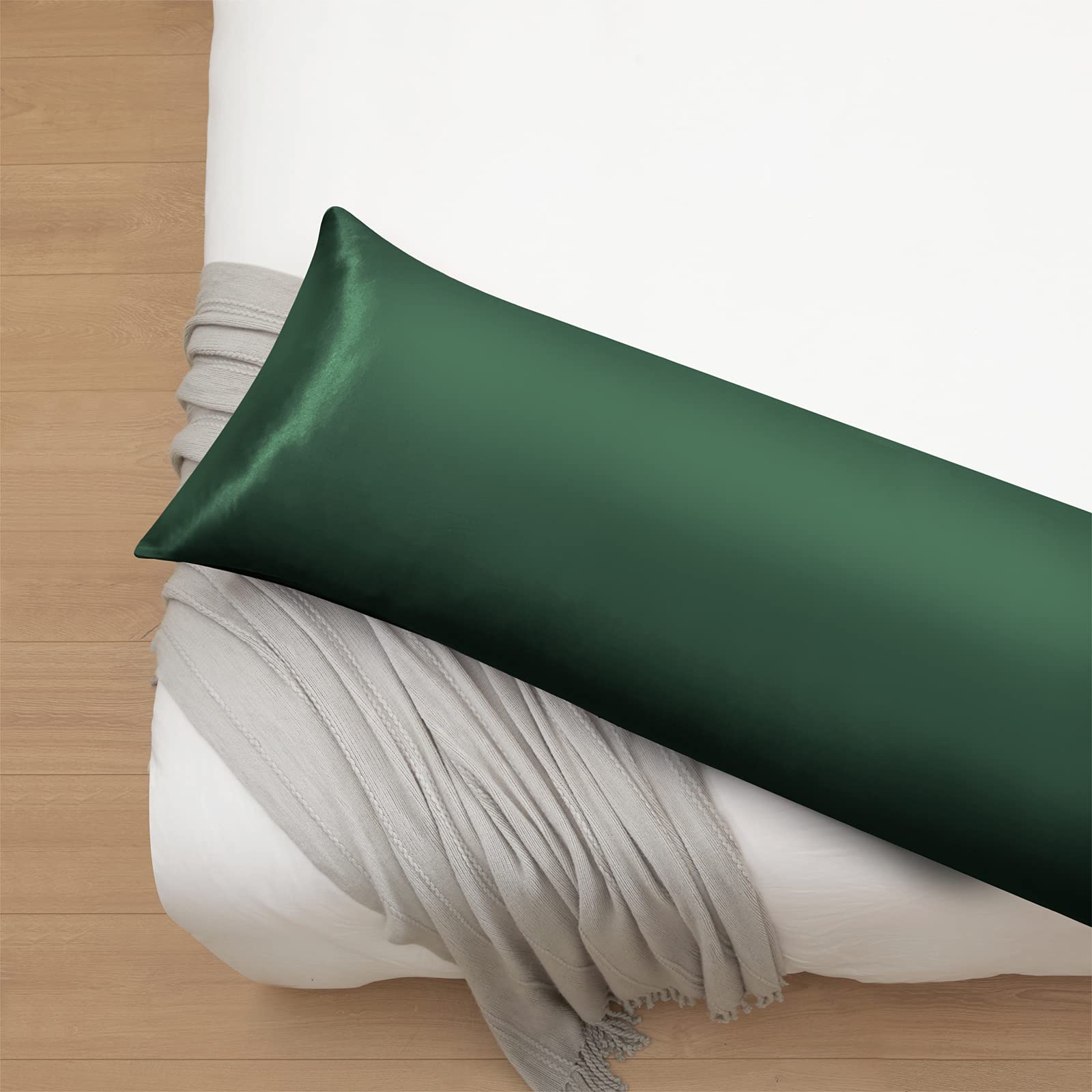 Ersmak Satin Body Pillow Set Of 2, 20X54 Inches, Dark Green, Ultra Soft, Stain Resistant, Polyester Satin Fabric, 2 Pack