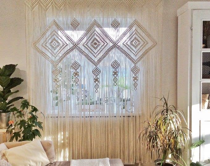 R.R.Lala Tss M Handicraft Macrame Door Curtain I Large Wedding Backdrop Wall Hanging Tapestry White I Macrame Window Curtain I O