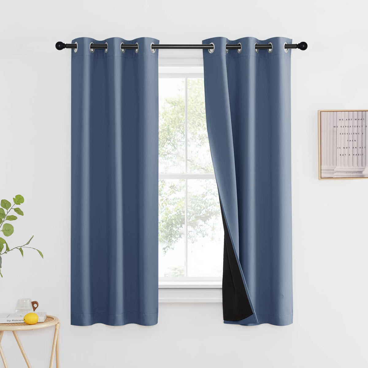 Nicetown 100% Blackout Curtain Panel, Thermal Insulated Black Liner Curtain For Nursery Room, Noise Reducing And Cold Blocking D
