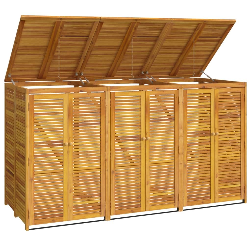 vidaXL Triple Garbage Bin Shed 82.7&quot;x35&quot;x46.1&quot;, Solid Acacia Wood Construction, Secure Double Door Design with Automatic Opening System, Ideal for Outdoor Waste Management