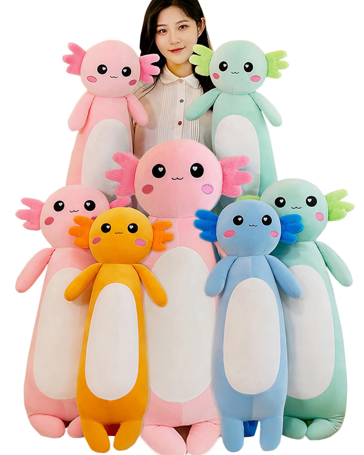 Kekeso Long Axolotl Stuffed Animal Salamander Plush Pillow, Soft Axolotl Plush Toy For Boys Girls Gifts For Christmas (Blue, 65C