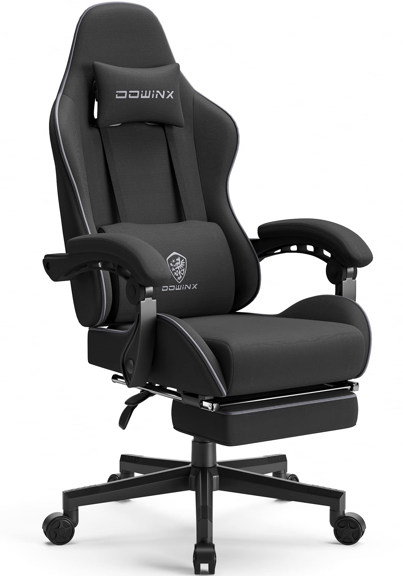 Dowinx Gaming Chair Fabric With Pocket Spring Cushion, Massage Game Chair Cloth With Headrest, Ergonomic Computer Chair With Footrest 290Lbs, Black