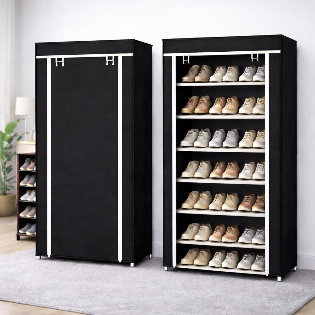 Portable Wardrobe Closet Organiser, Navy Blue, Fabric Storage With 6 Shelves, Freestanding Clothes Storage,Classic Style (Black)