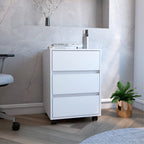 Ibero 3 Drawer Filing Cabinet, 4 Caster Wheels, 3 Drawers, Countertop, White, for Office