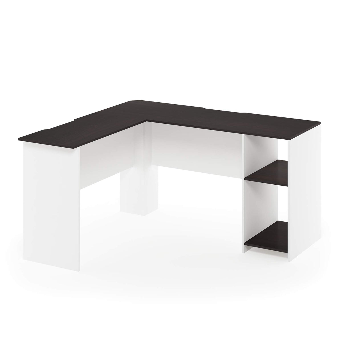 Furinno Indo L-Shaped Computer Desk With Bookshelf, Espresso/White