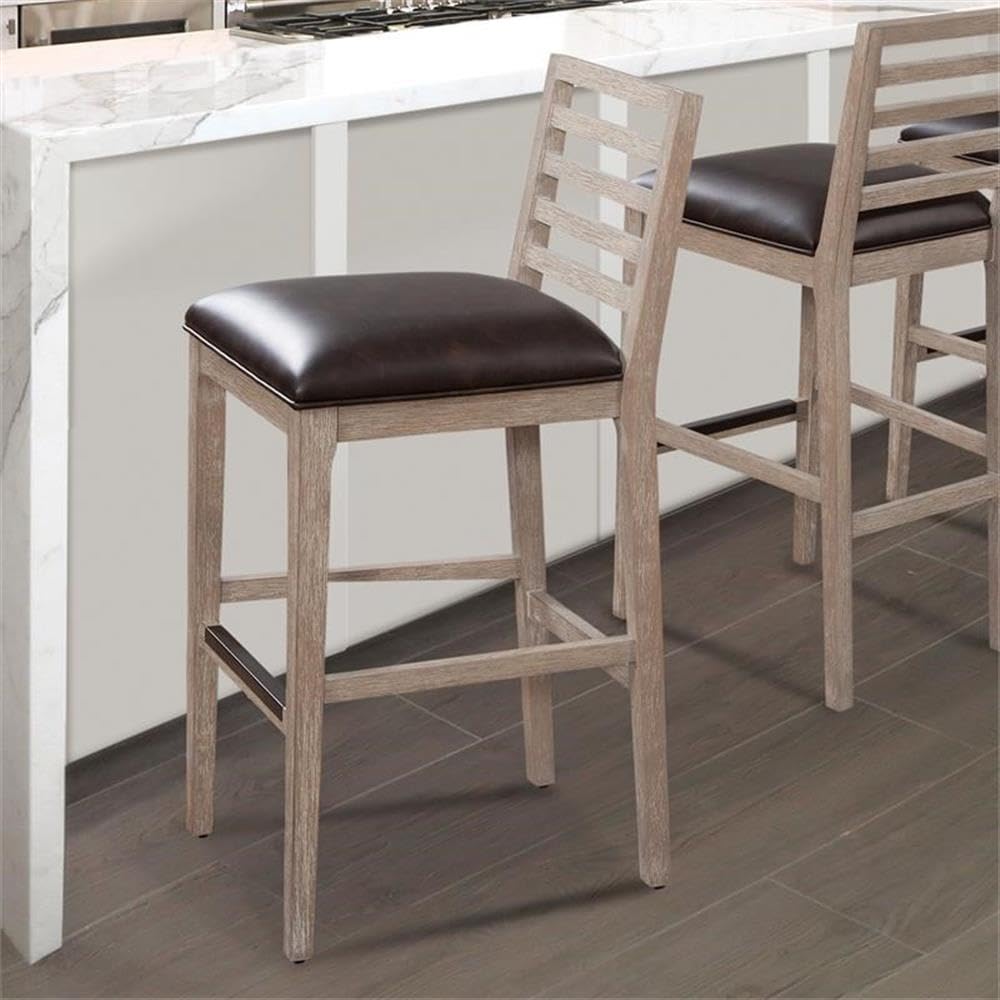 American Woodcrafters Siri Gray Wood with Brown Bonded Leather Counter Stool