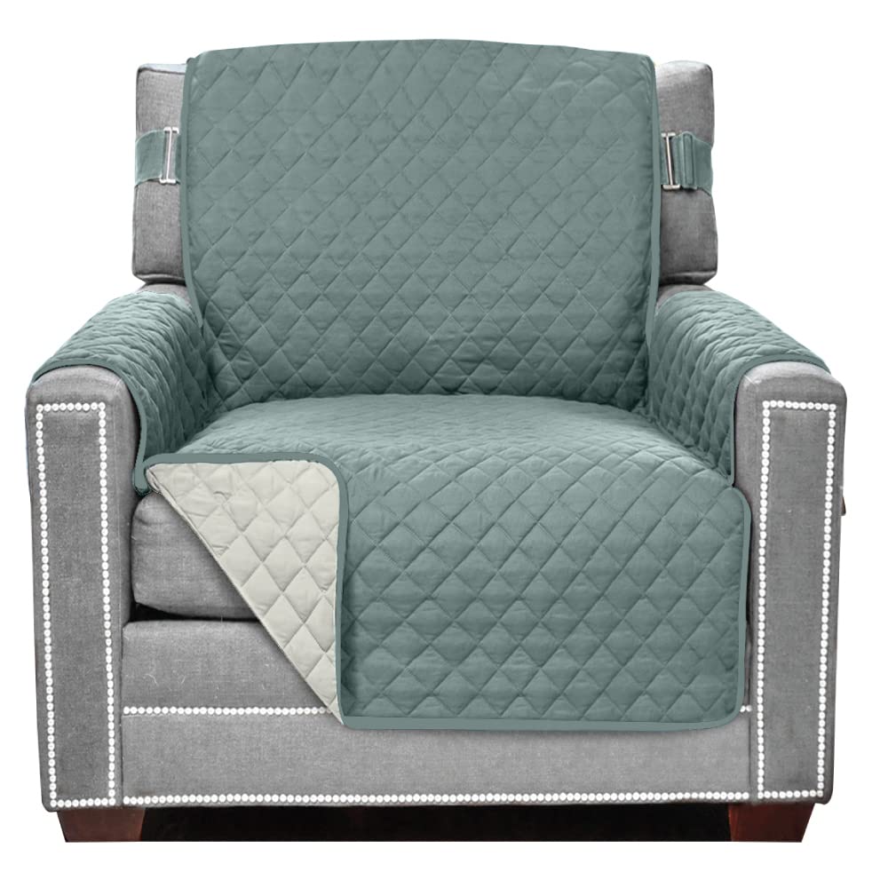 Sofa Shield Patented Chair Slipcover, Reversible Tear Resistant Soft Quilted Microfiber, 23” Seat Width, Durable Furniture Stain Protector With Straps, Washable Cover For Dogs, Kids, Seafoam Cream