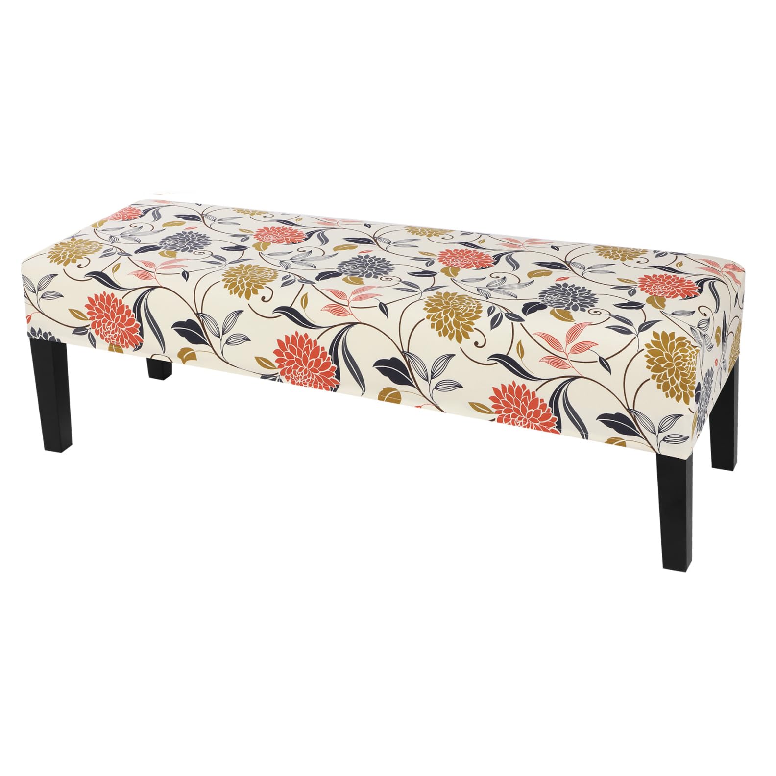 Searchi Stretch Dining Bench Cover, Washable Durable Bench Covers Slipcover, Rectangle Bench Seat Covers For Dining Room Living Room Kitchen(Orange Flower)