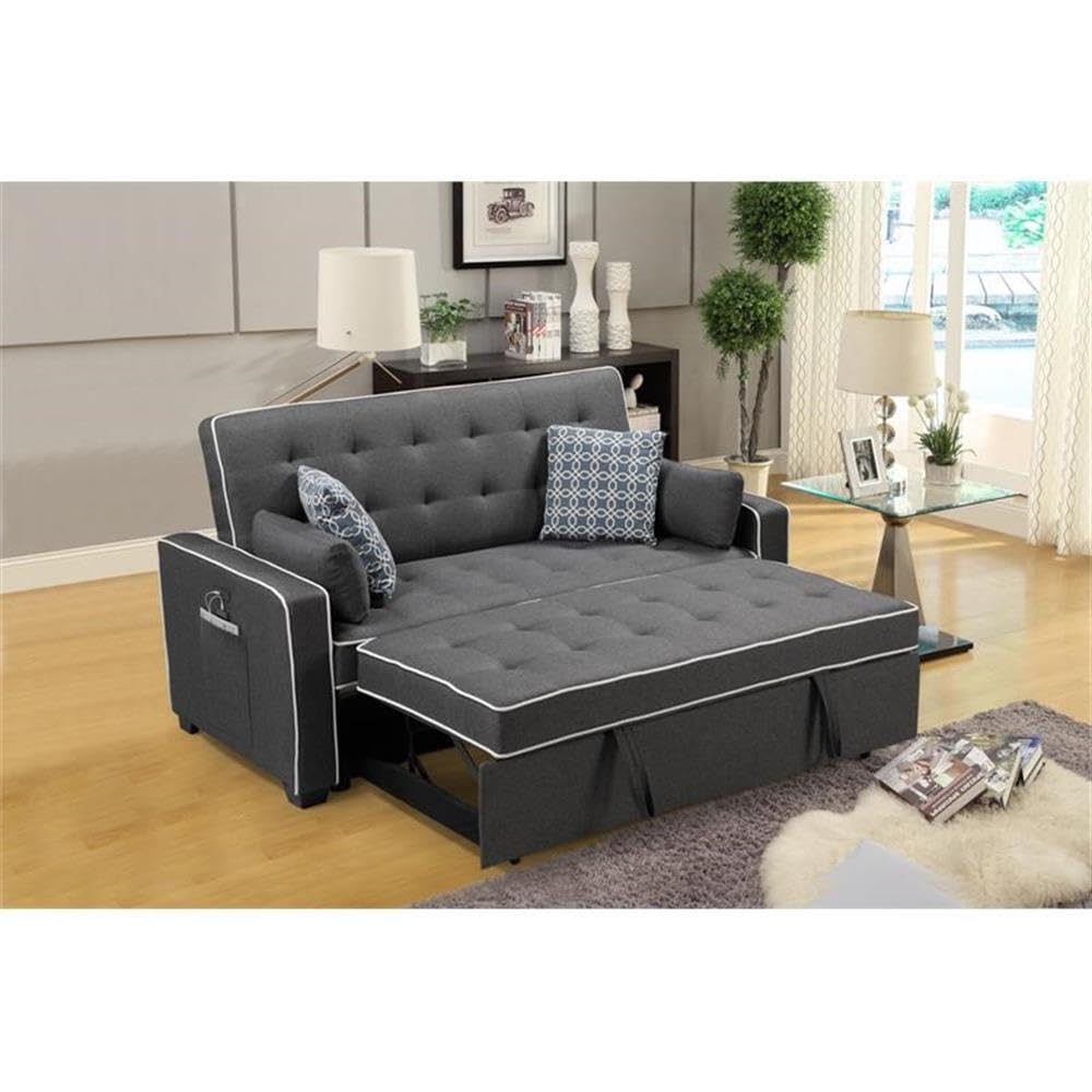 Lilola Home Cody 70" W Modern Gray Fabric Sleeper Sofa with 2 USB Charging Ports and 4 Accent Pillows