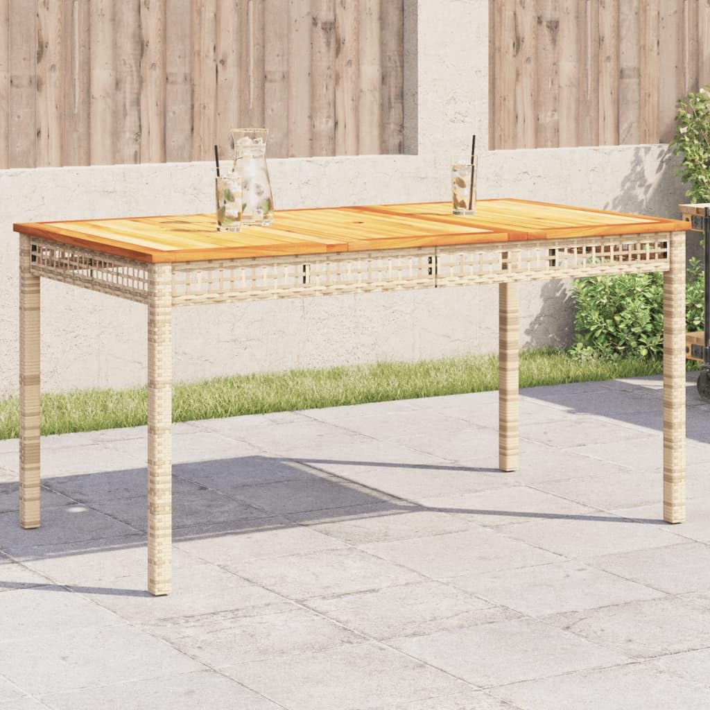 vidaXL Patio Table Beige Poly Rattan & Acacia Wood - Outdoor Dining Furniture for Garden, Backyard, Patio - UV-Resistant, 55.1"x31.5"x29.5"