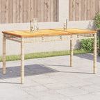 vidaXL Patio Table Beige Poly Rattan & Acacia Wood - Outdoor Dining Furniture for Garden, Backyard, Patio - UV-Resistant, 55.1"x31.5"x29.5"
