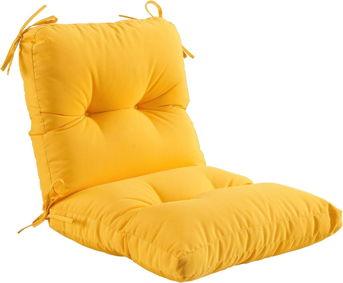 Milliard Outdoor Indoor Seat/Back Chair Tufted Cushion,Allweather Patio Chair Cushion With Ties,For Patio Furniture (Yellow)