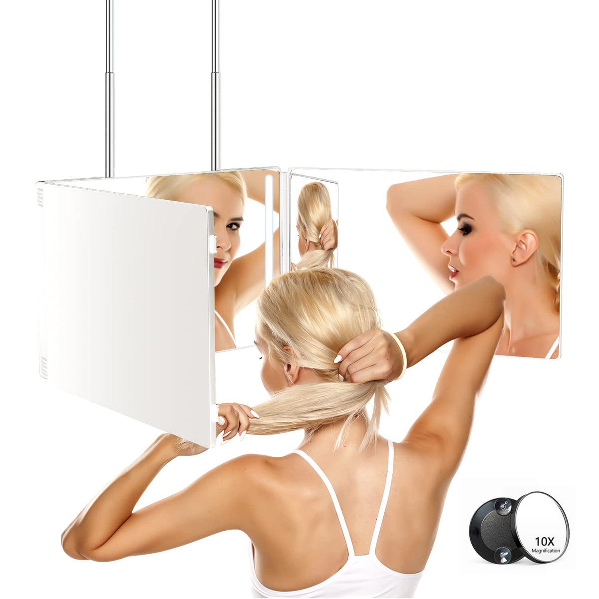 JANMPASK LED 3 Way Mirror for Self Hair Cutting Mirror Vanity Mirror Barber Supplies Accessories 360 Makeup Mirror with Light Tr