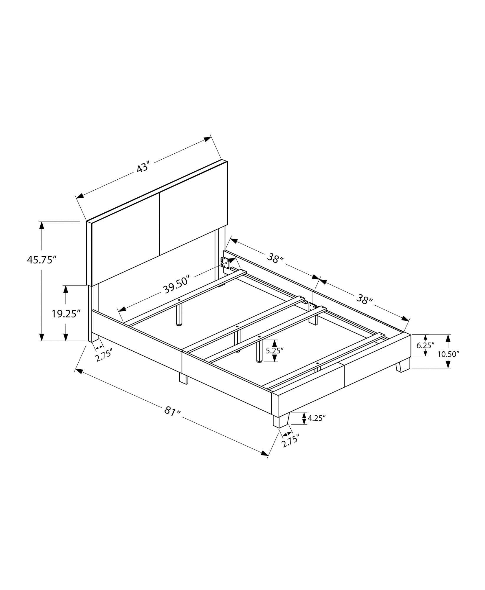 Monarch specialties , Bed, Leather-Look, White, Twin