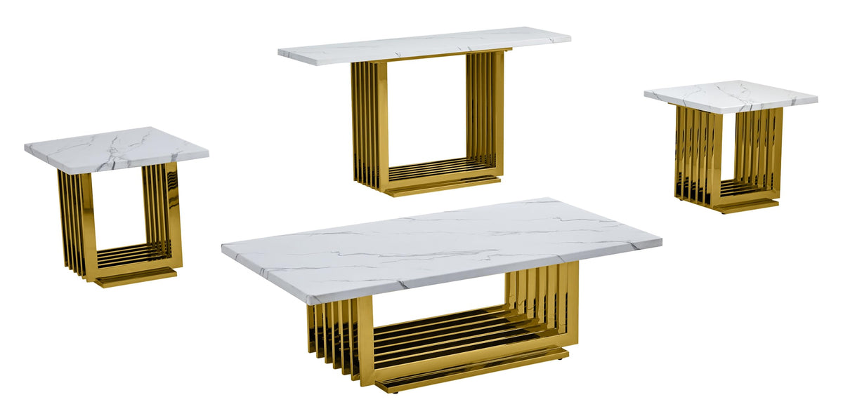 Best Quality Furniture Ct313 Coffee Table Set, 4-Piece, White/Gold