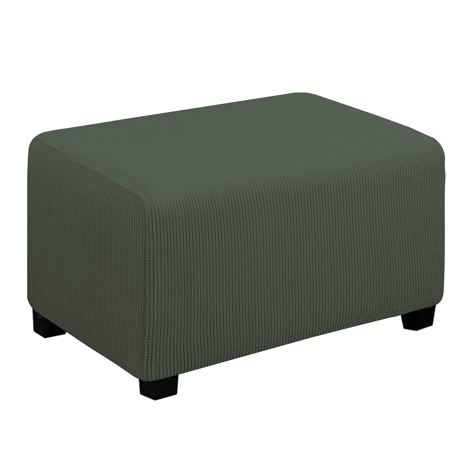 Easy-Going Stretch Ottoman Cover Folding Storage Stool Furniture Protector Soft Rectangle Slipcover With Elastic Bottom(Ottoman Small,Olive Green)