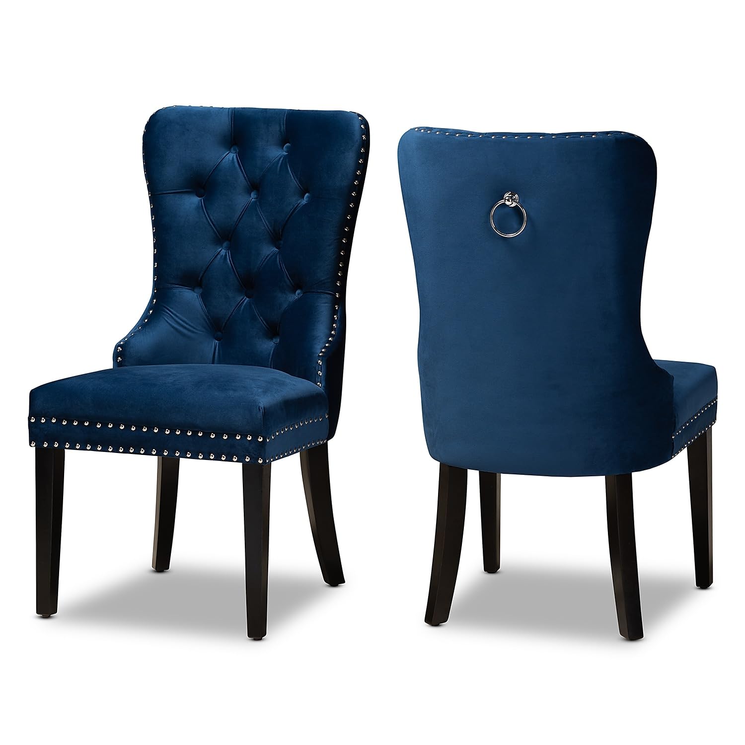 Baxton Studio Remy Transitional Fabric Dining Chair, Navy Blue And Espresso, 2/Set (162-2Pc-10461Ht)
