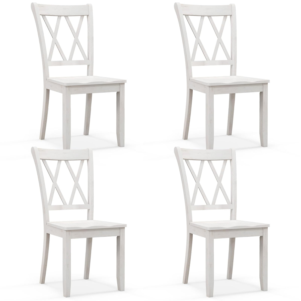 Giantex Wood Dining Chairs Set Of 4 White, Rustic Armless Kitchen Chairs W/Rubber Wood Frame, Cross Back, Contoured Seat, Farmho