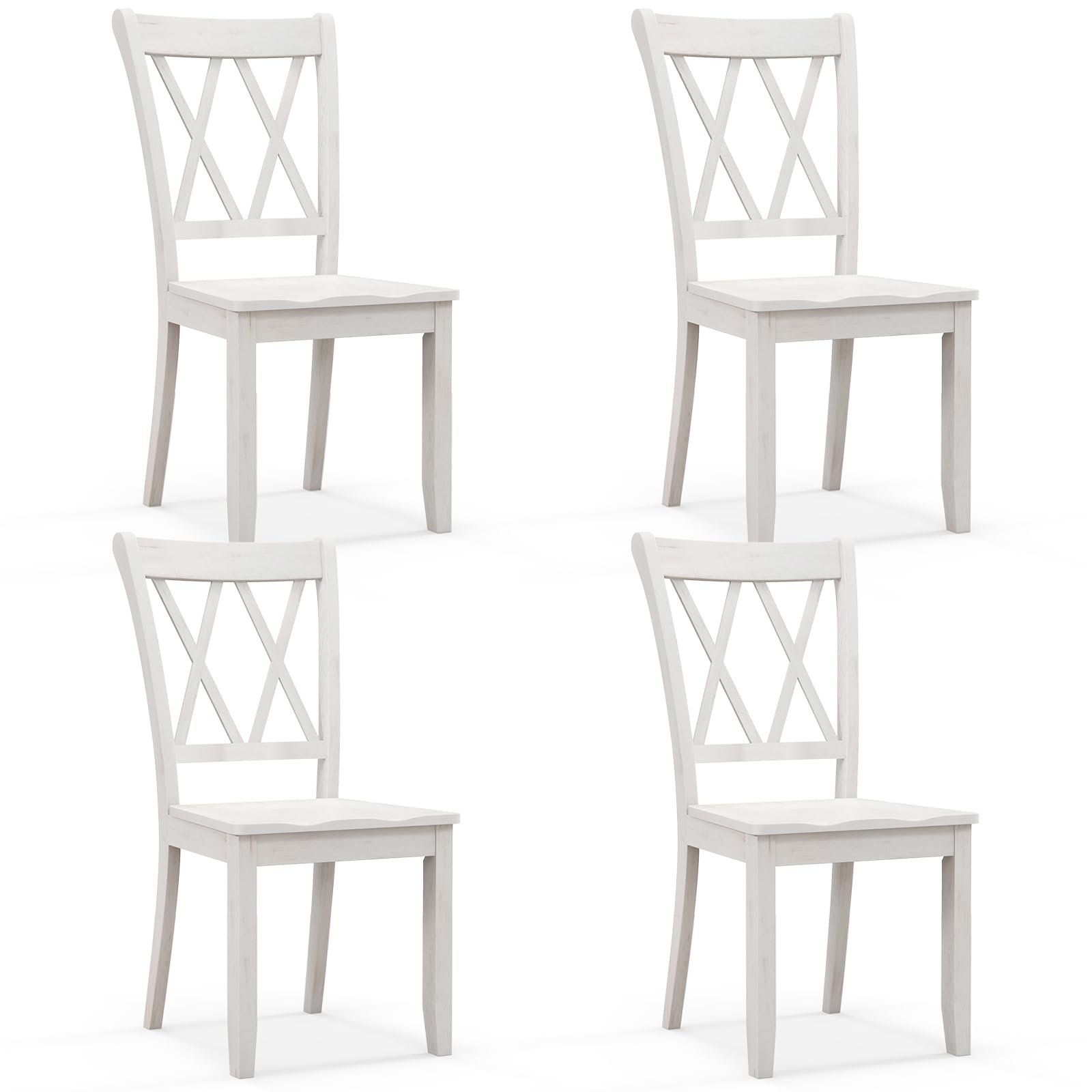 Giantex Wood Dining Chairs Set Of 4 White, Rustic Armless Kitchen Chairs W/Rubber Wood Frame, Cross Back, Contoured Seat, Farmho