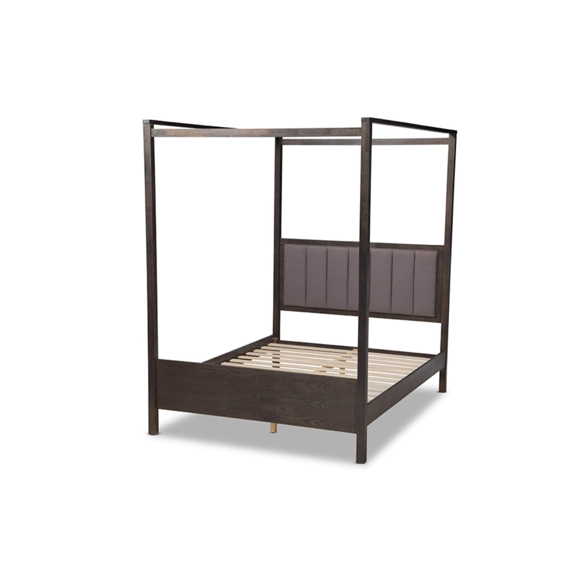 Baxton Studio Natasha Modern and Contemporary Grey Fabric Upholstered and Dark Grey Oak Finished Wood Queen Size Platform Canopy Bed