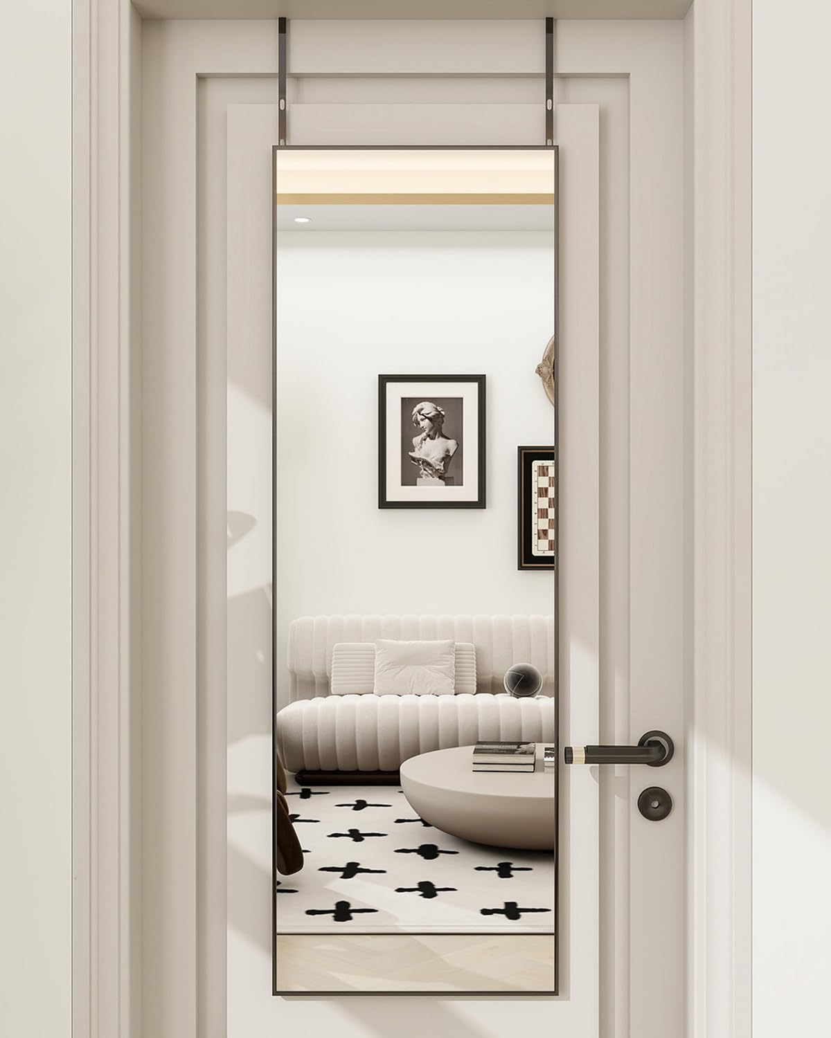 BEAUTYPEAK Full Length Mirror 14 x 48 Aluminum Alloy Over The Door Mirror Large Hanging Mirrors Wall Mounted Body Dressing f