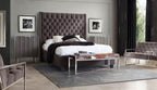 Park Avenue Eastern King Tufted Bed with Vintage Wing in Smoke Grey Velvet by Diamond Sofa