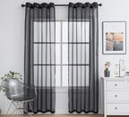 Pi Sheer Curtains With Grommet,Airy Voile Textured,Modern Window Draperies For Living Room/Bedroom 2 Panels (W52 X L90, Black)