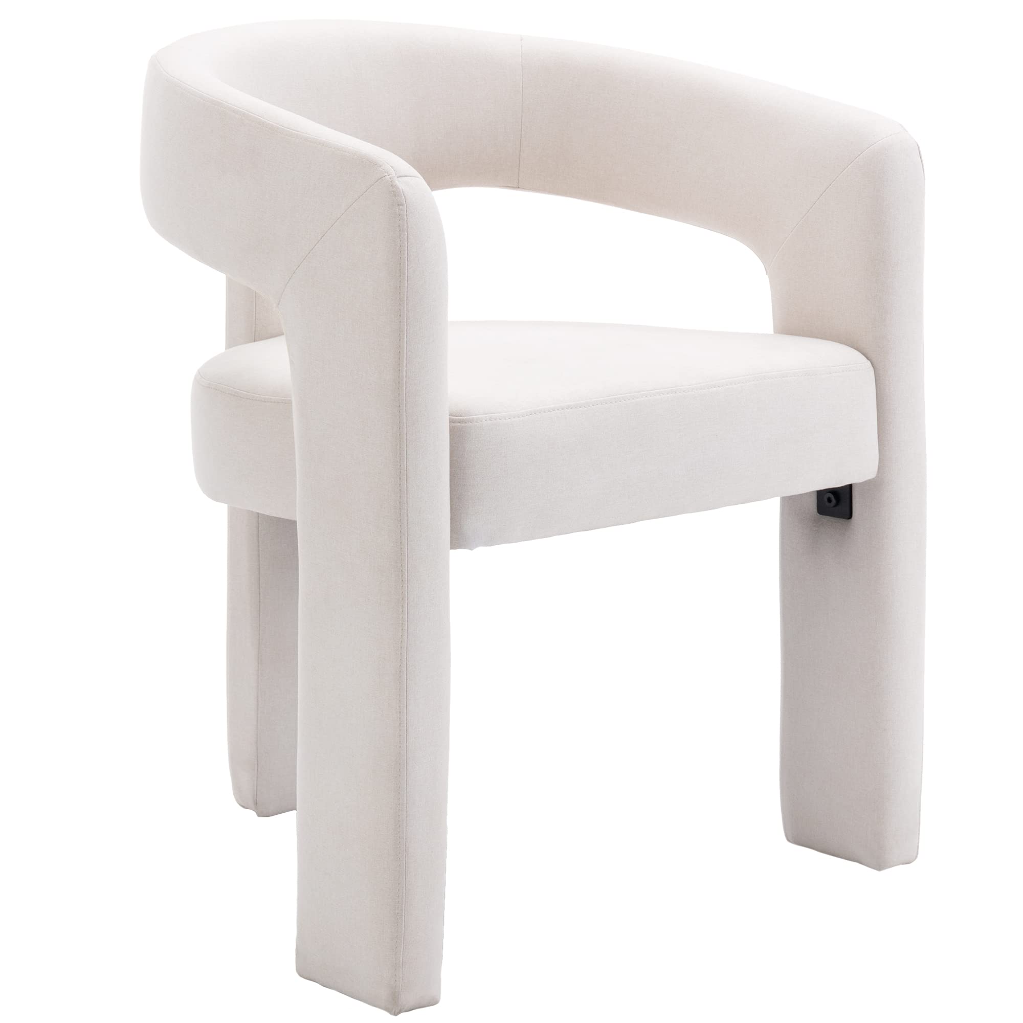 Rivova Modern Barrel Dining Chair, Linen Upholstered Accent Side Chair With Arms Comfy Makeup Vanity Chair, Dining Living Room K