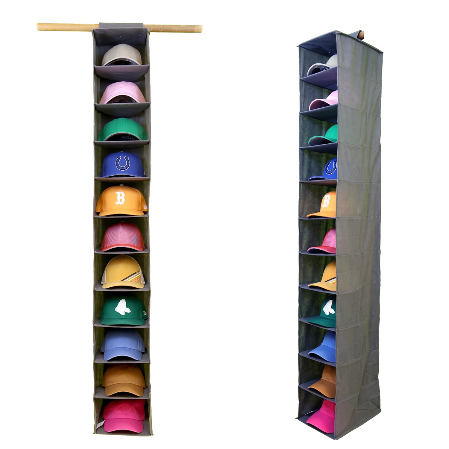 Perfect Curve 11-Pocket Closet Cap Organizer. 11 Shelf Hanging Closet Hat Organizer for Baseball Caps - Hat Storage For Up To 10