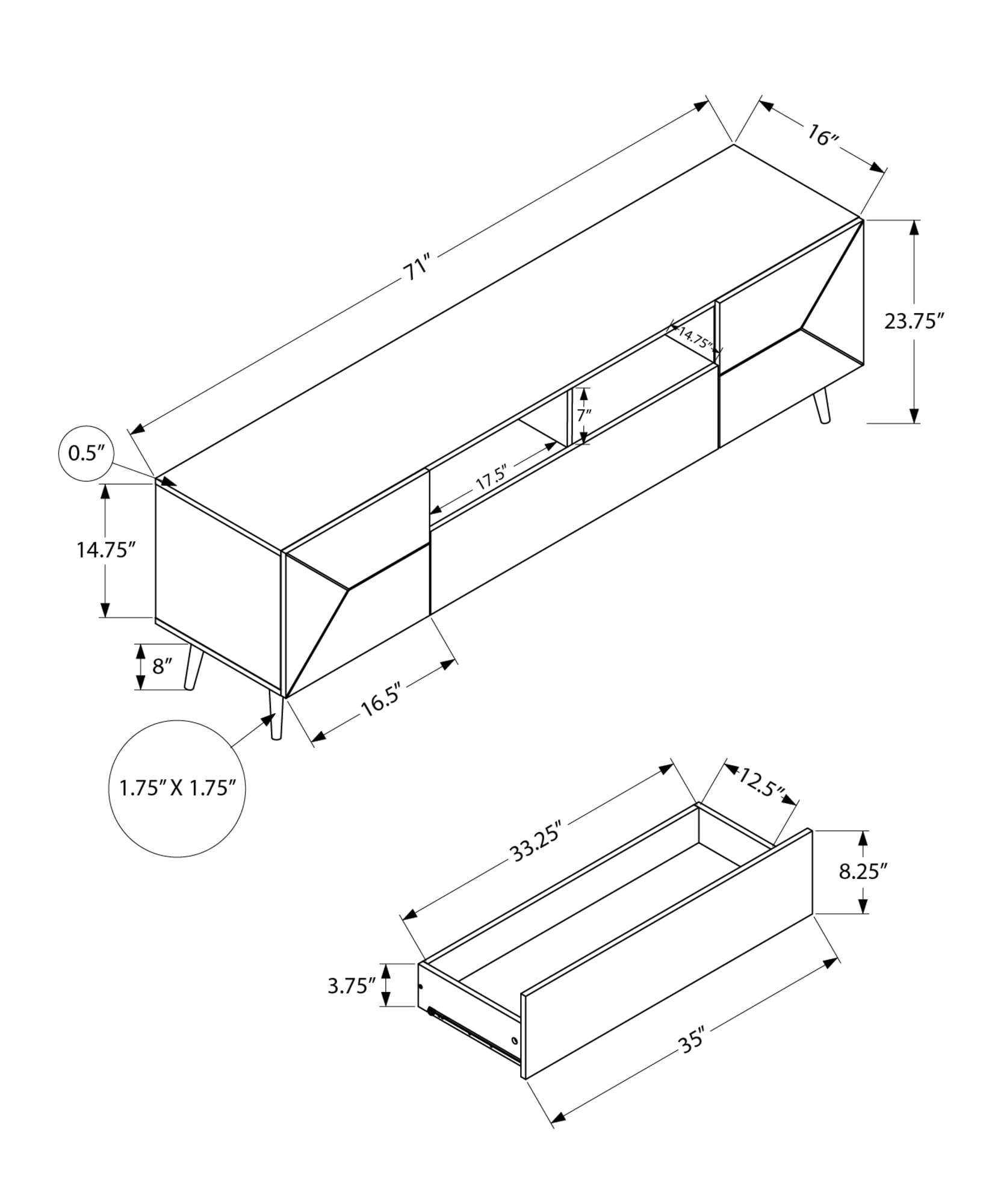 Monarch Specialties I 2754 Tv Stand, 72 Inch, Console, Media Entertainment Center, Storage Drawer