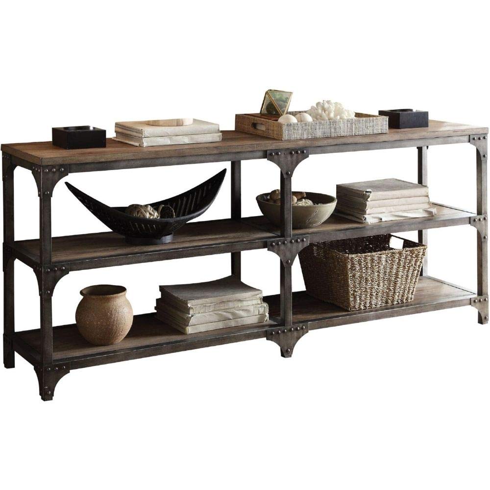 Acme Gorden 2-Shelf Wooden Console Table In Weathered Oak And Antique Silver