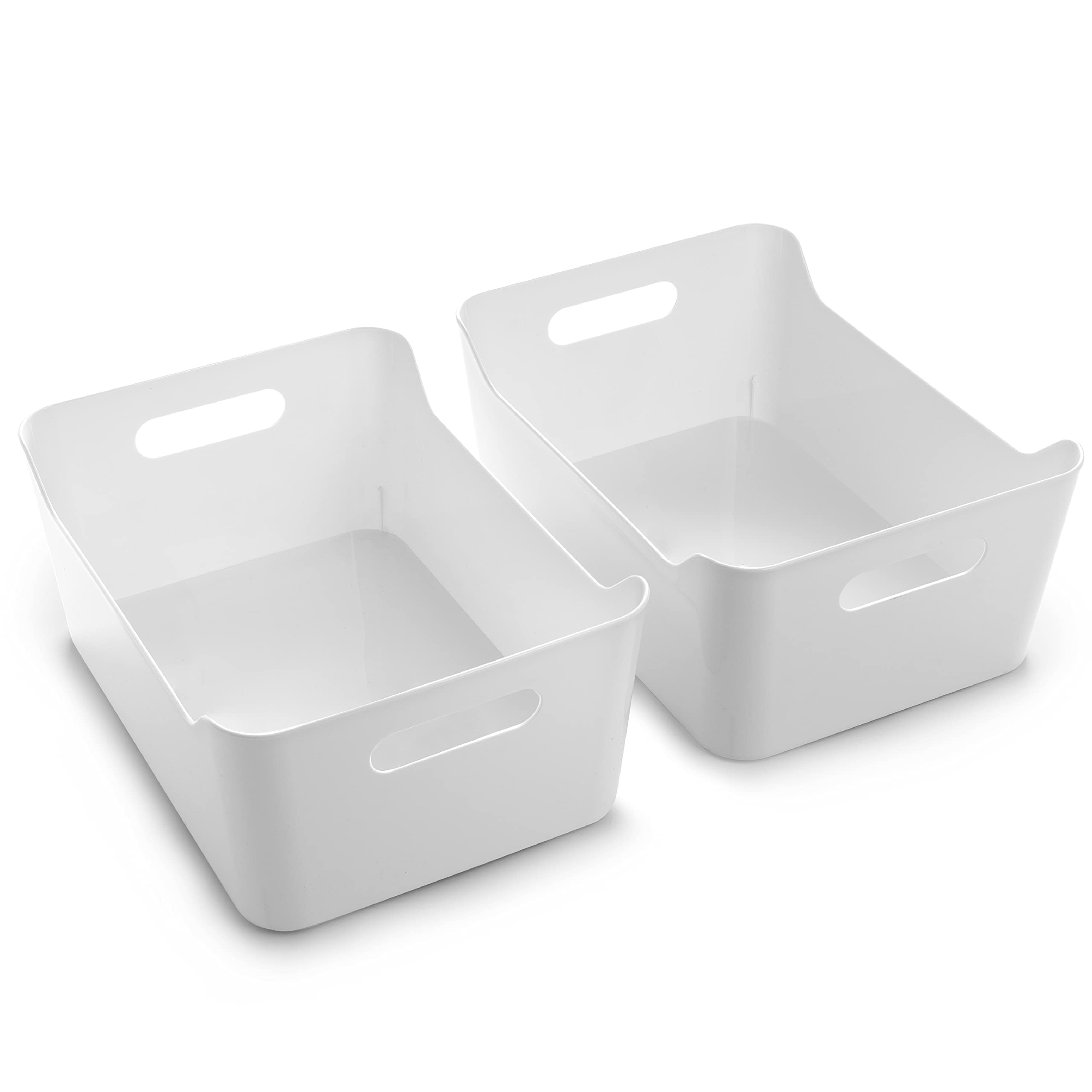 BINO Plastic Storage Bins - Small 2 Pack, White - THE SOHO COLLECTION - Pantry Organizers and Fridge Organizer