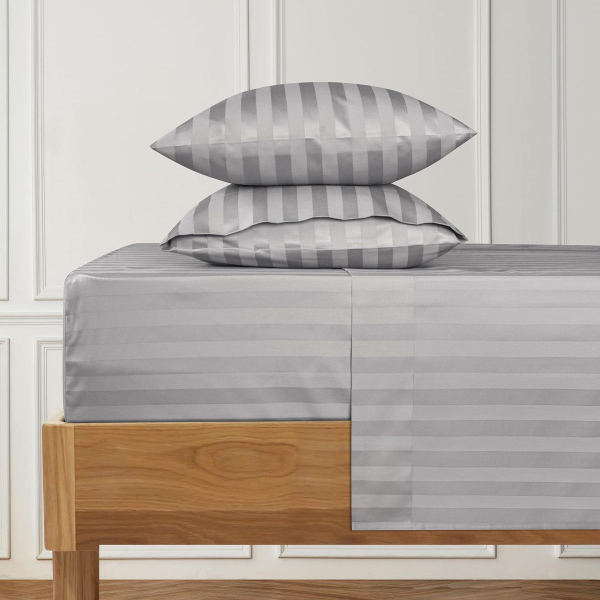 URBANHUT 1000 Thread Count Egyptian Cotton Sheets Damask Striped California King Size, Breathable Long Staple, 4 Pc Bed Sheet Se