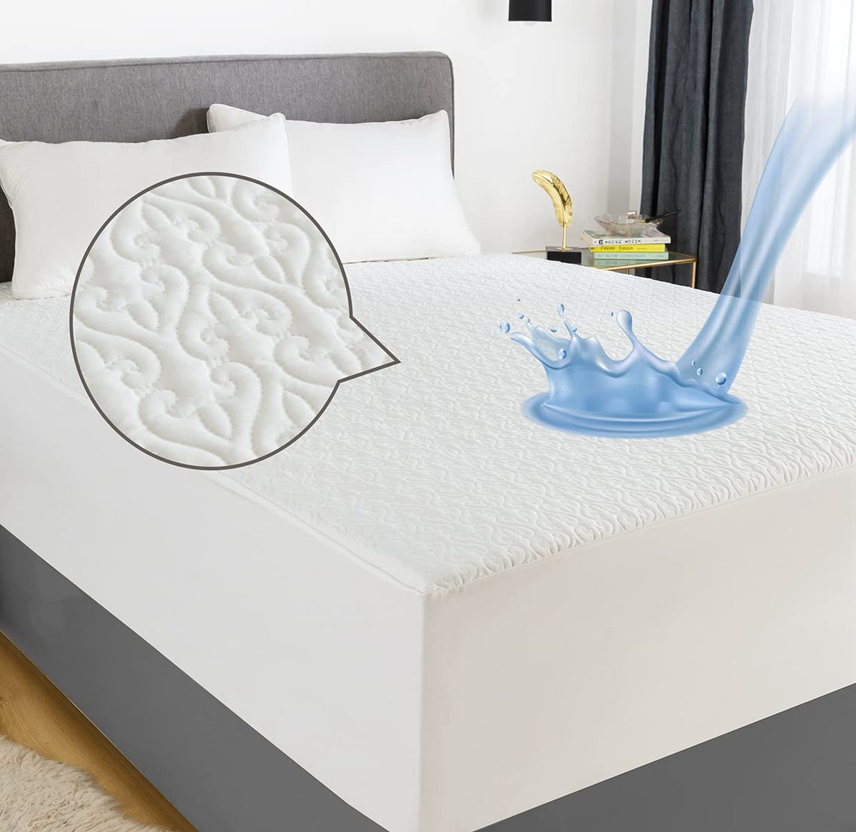 Susybao Mattress Protector King 100% Cotton White Waterproof Mattress Cover 15 Inches Deep Pcoket Fitted Mattress Protector Hote