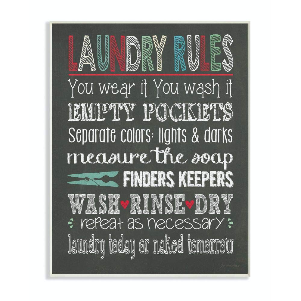 Stupell Home D  cor Laundry Rules Typography Chalkboard Bathroom Wall Plaque, 10 x 0.5 x 15, Proudly Made in USA