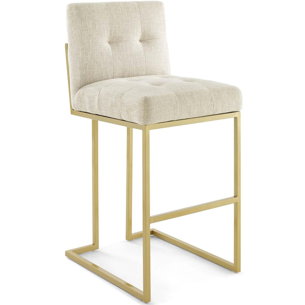 Modway Privy Stainless Steel Upholstered Fabric Bar Stool, Gold Beige