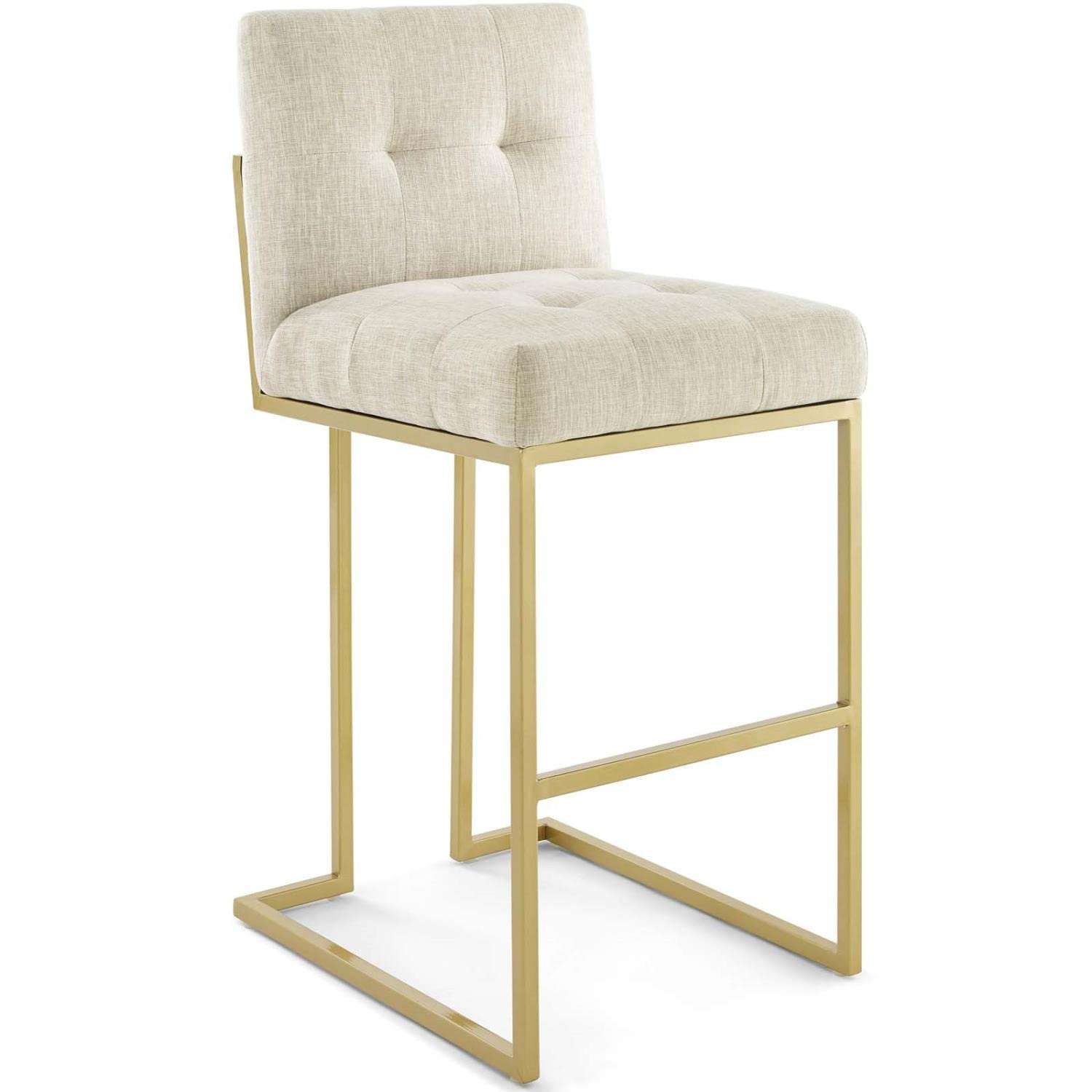 Modway Privy Stainless Steel Upholstered Fabric Bar Stool, Gold Beige