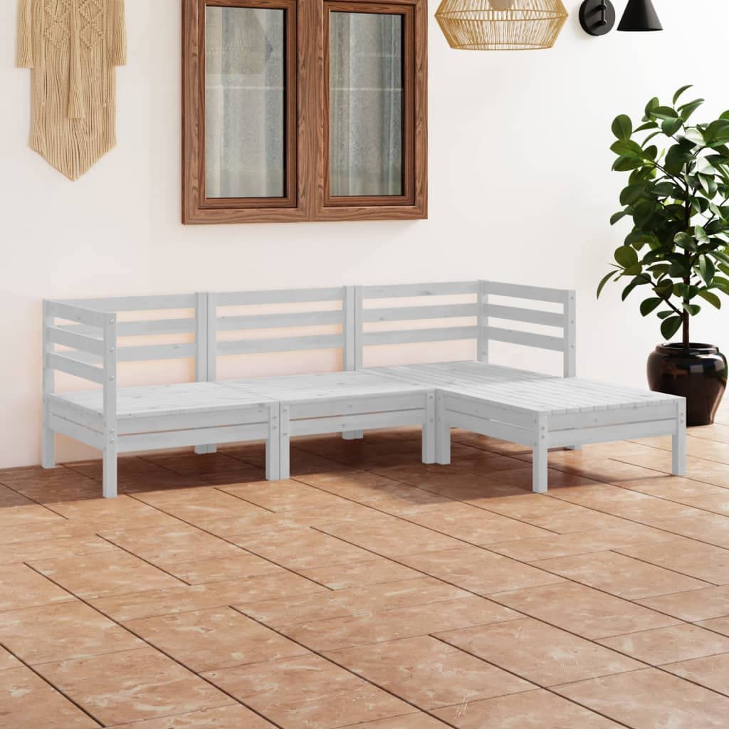 vidaXL 4 Piece Patio Lounge Set in Solid Pinewood – White, Modular Design, Weather-Resistant, Easy Assembly, Ideal for Garden/Patio/Living Room