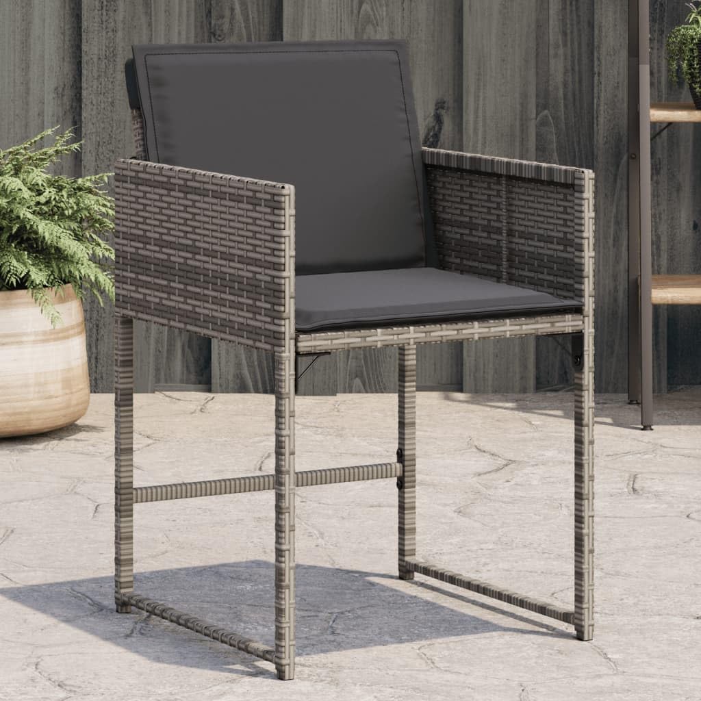 vidaXL Patio Chairs with Cushions - Outdoor 4 Pcs Set - Gray Poly Rattan - Foldable Backrest - Powder-Coated Steel Frame