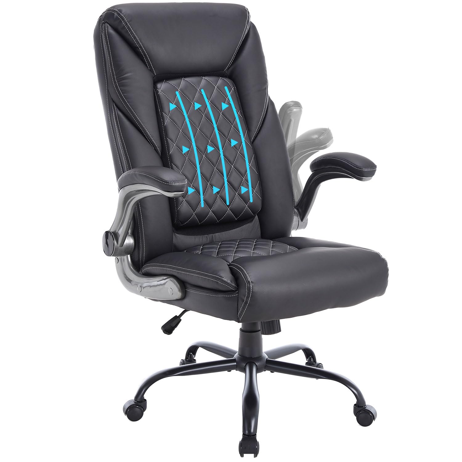 Linting Ergonomic Executive Office Chairs With Back Support Wheels Pu Leather Padded Home Desk Chairs With Adjustable Flip Arms