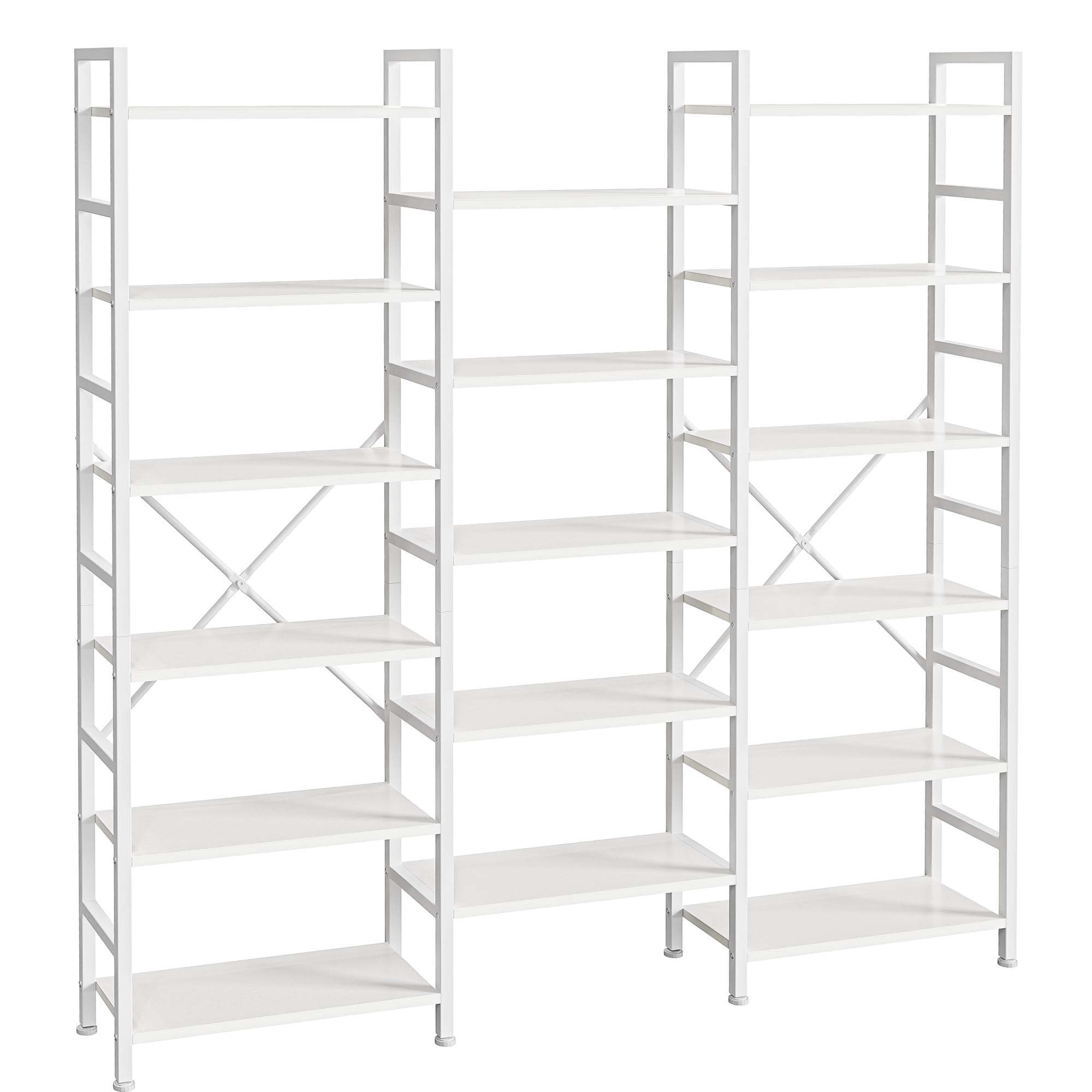Superjare Triple 6 Tier Bookshelf, Bookcase With 17 Open Display Shelves, Wide Book Shelf Book Case For Home & Office, White