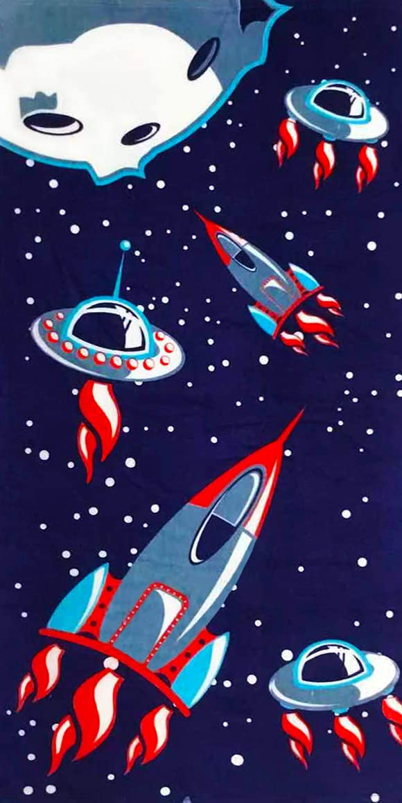 YIFONTIN Rocket Beach Towel for Kids Velour Terry Blanket Throw 100% Cotton 24X48 inches for Swimming Bath Travel Camping and Pi